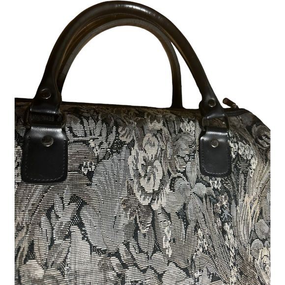 Diane Von Furstenberg DVF Grey Vintage Floral Tapestry Duffle Weekender Bag - Picture 9 of 16